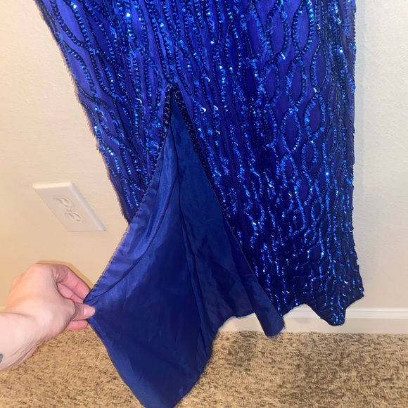 80s Vintage silk sequin gown Lawrence Kazar/ full length - Picture 4 of 9